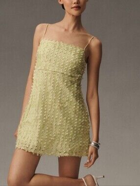 Anthropologie Lemon-Textured Spaghetti-Strap Mini Dress,  Size M.